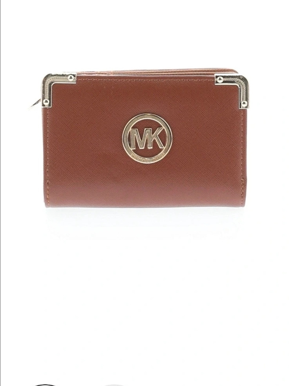 Michael Kors Brown Saffiano Leather Compact Wallet with MK Logo